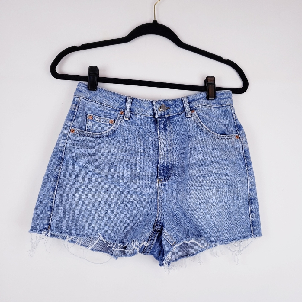 Topshop Womens Jean Shorts Cutoff Raw Hem mom hi waisted
